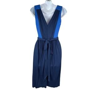 French Connection Summer Block‎ Meadow Maxi Dress Blue V-Neck Tie Waist NWT Sz 2